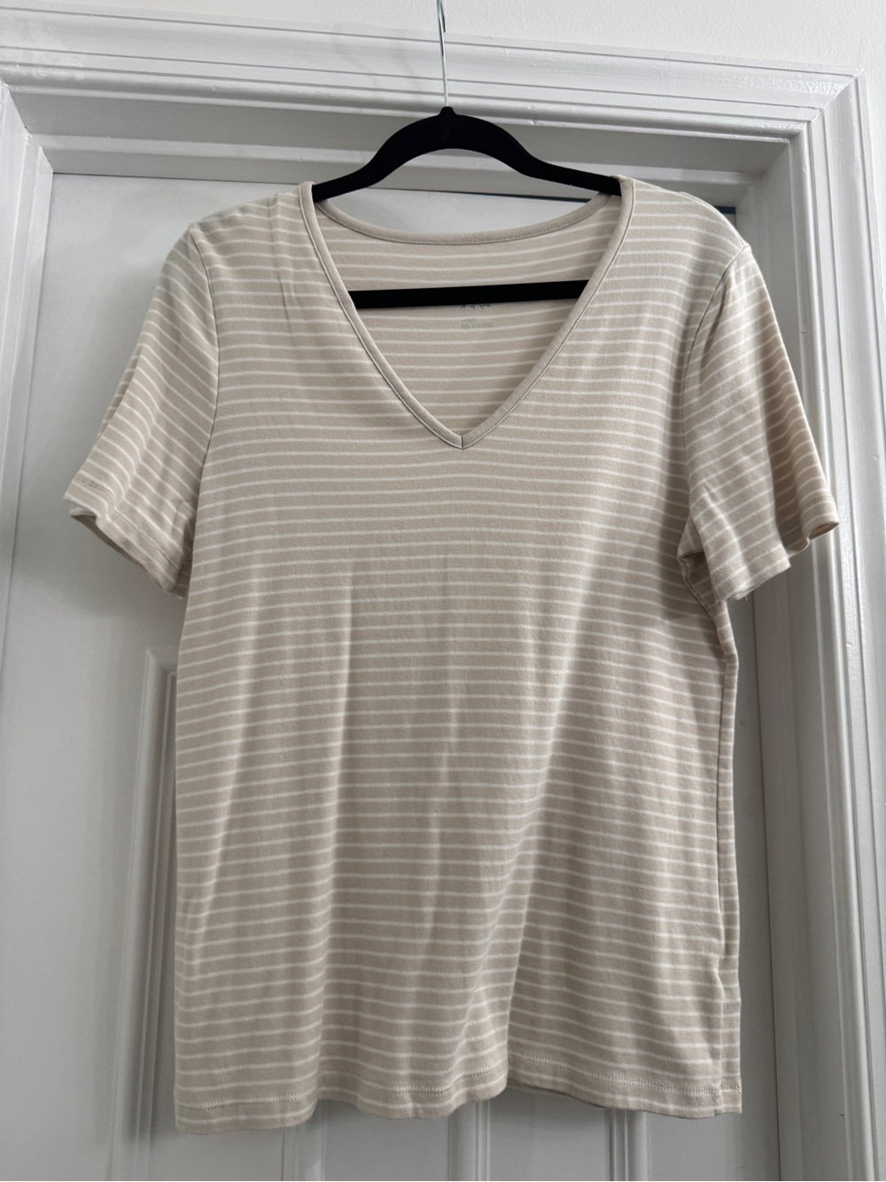 a new day Cream Striped V-Neck Short Sleeve Tee